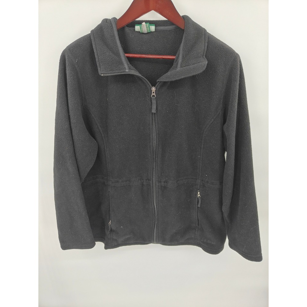 LL Bean Womens Black Full Zip Fleece Jacket Collared Size 2X OPG61